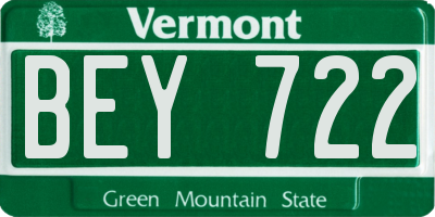 VT license plate BEY722