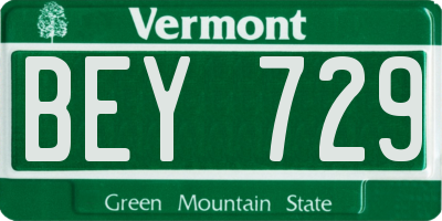 VT license plate BEY729