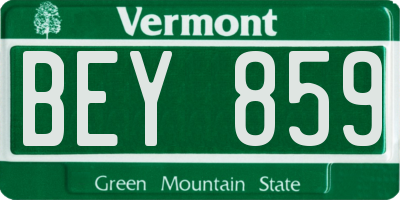 VT license plate BEY859