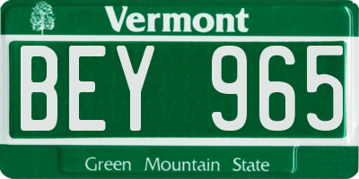 VT license plate BEY965