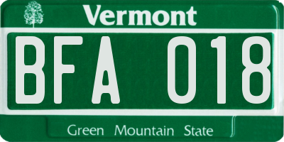 VT license plate BFA018