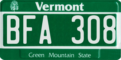 VT license plate BFA308