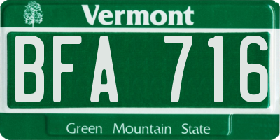 VT license plate BFA716