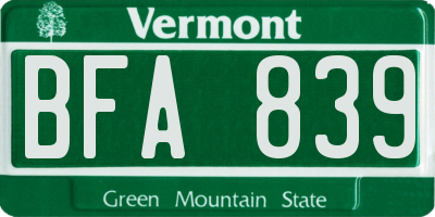 VT license plate BFA839