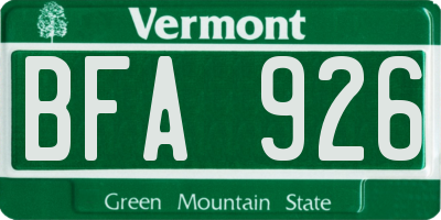 VT license plate BFA926