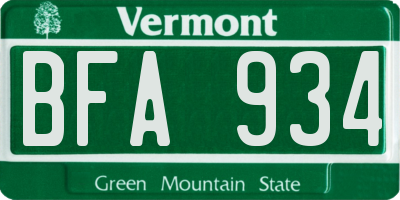 VT license plate BFA934