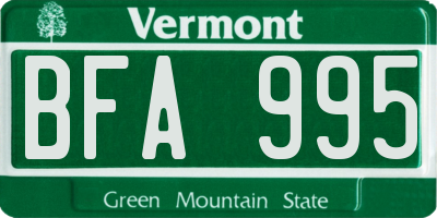 VT license plate BFA995