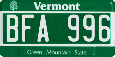 VT license plate BFA996