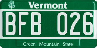 VT license plate BFB026