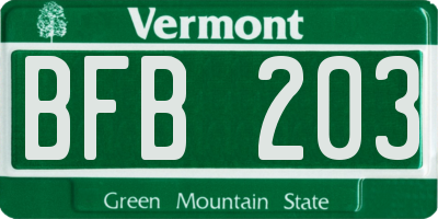 VT license plate BFB203