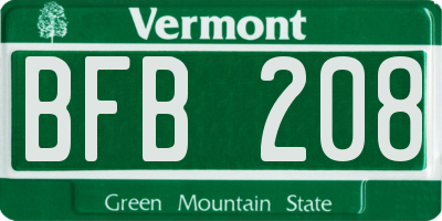 VT license plate BFB208