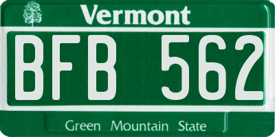 VT license plate BFB562