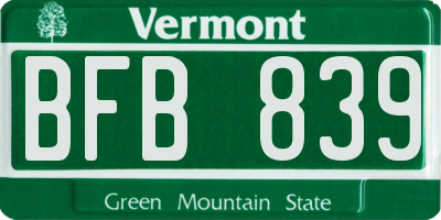 VT license plate BFB839