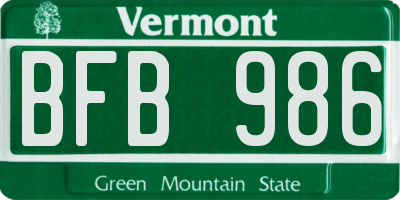 VT license plate BFB986