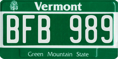 VT license plate BFB989