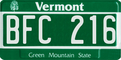 VT license plate BFC216