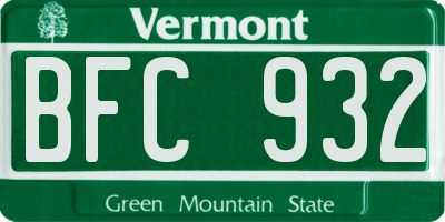 VT license plate BFC932