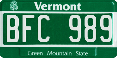 VT license plate BFC989
