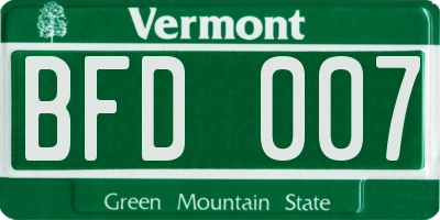VT license plate BFD007