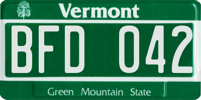 VT license plate BFD042