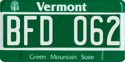 VT license plate BFD062