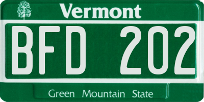 VT license plate BFD202