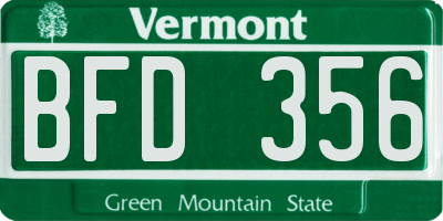 VT license plate BFD356