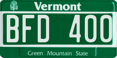 VT license plate BFD400