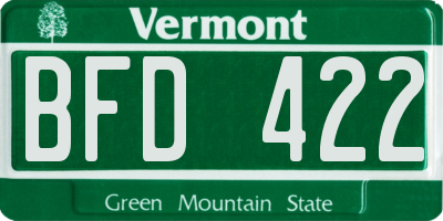 VT license plate BFD422