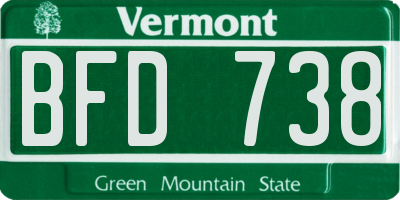 VT license plate BFD738