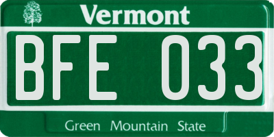 VT license plate BFE033