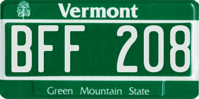 VT license plate BFF208