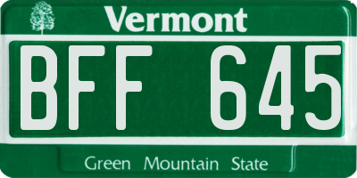 VT license plate BFF645