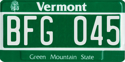 VT license plate BFG045