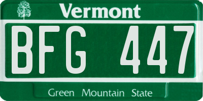 VT license plate BFG447