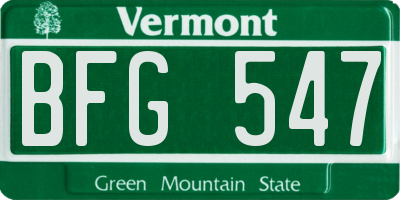 VT license plate BFG547