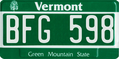 VT license plate BFG598