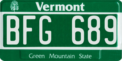 VT license plate BFG689