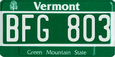 VT license plate BFG803