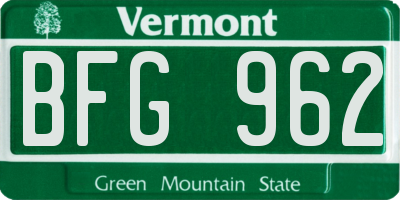 VT license plate BFG962