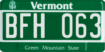 VT license plate BFH063
