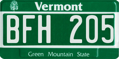 VT license plate BFH205