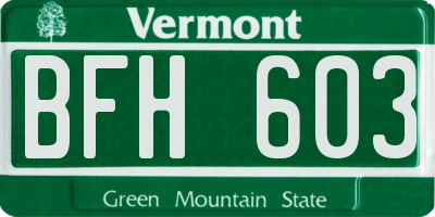 VT license plate BFH603
