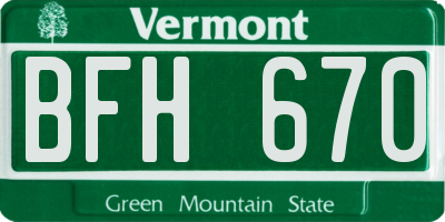 VT license plate BFH670