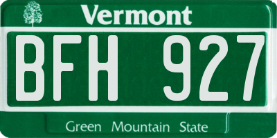 VT license plate BFH927