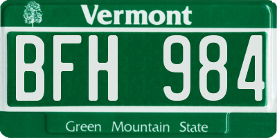 VT license plate BFH984