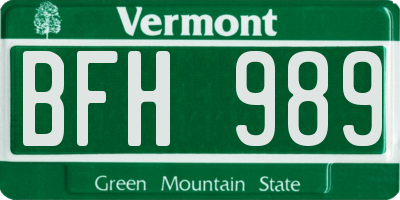 VT license plate BFH989