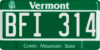 VT license plate BFI314