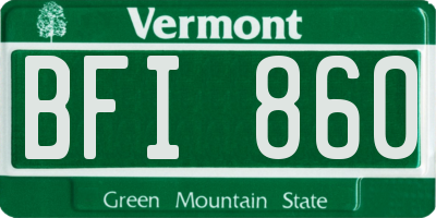 VT license plate BFI860