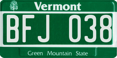VT license plate BFJ038